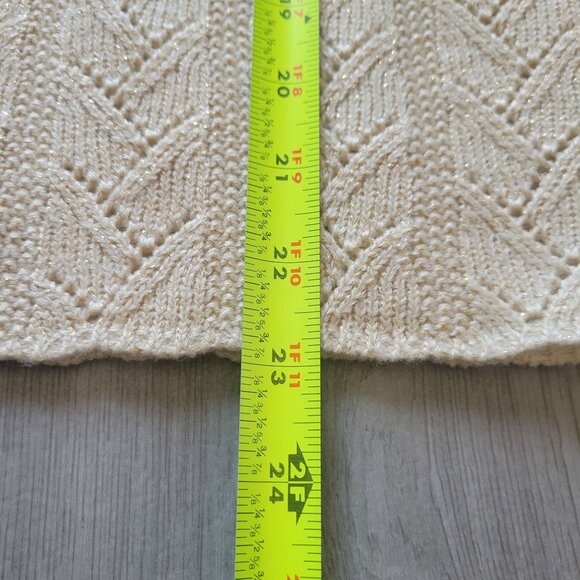 Appleseeds Petite Womens Gold Shimmer Acrylic Blend Cardigan Sweater Chevron Hem - Picture 9 of 9